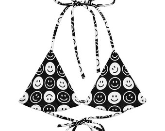 Smiley Face Recycled Triangle Bikini Top | Rave Outfit