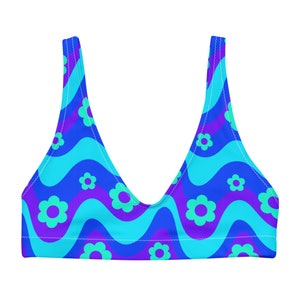 Flower Power Blue Lifted Top | rave top, rave bra, rave bikini top, festival top, rave wear, rave outfit, supportive rave top