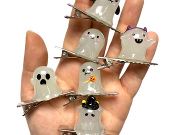 Halloween Glow In The Dark Ghost Clips 6-PC Set | Rave Sprouts - Halloween Rave Outfit - Halloween Rave Accessories