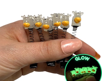 Cow Glow In The Dark Sprout Clips 6-PC Set | Rave Sprouts - Festival Trinkets - Rave Accessories - Hair Clips - Hat Clips