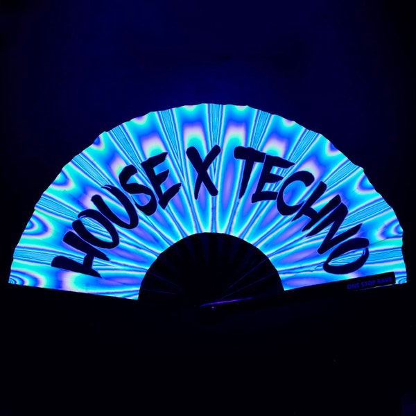 House X Techno Hand Fan (rave fan, festival fan, large hand fan, folding hand fan, large rave hand fan, festival hand fan)