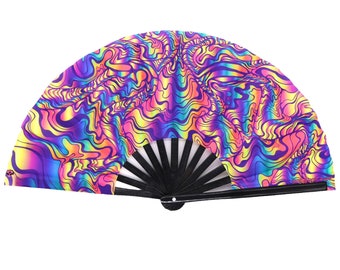 Dreamland UV-Reactive Bamboo Hand Fan for Raves, Festivals & Events - Foldable Cooling Accessory
