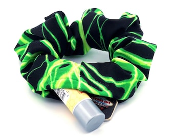 Green Surge Stash Scrunchie | Secret Pocket Hair Tie, Festival Rave Wear