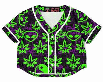 Ganja Graffiti Cropped Jersey (rave jersey, festival jersey, rave top, festival top, rave wear, crop top jersey, crop top)