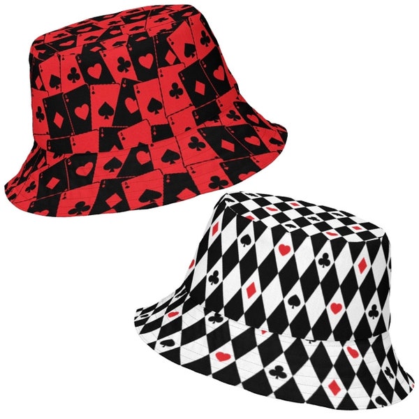 House Of Cards / Q&K Of Hearts Reversible Bucket Hat | Rave Bucket Hat - Festival Bucket Hat - Beyond Wonderland