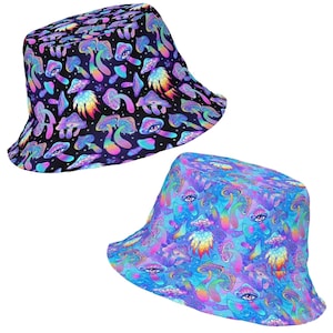 Psilo Shroom Reversible Bucket Hat Rave Hat Rave Bucket Hat Festival Bucket Hat Mushroom Bucket Hat Etsy