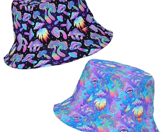 Shroomin Reversible Bucket Hat | rave hat, festival hat, rave bucket hat, festival bucket hat, rave wear, reversible bucket hat.