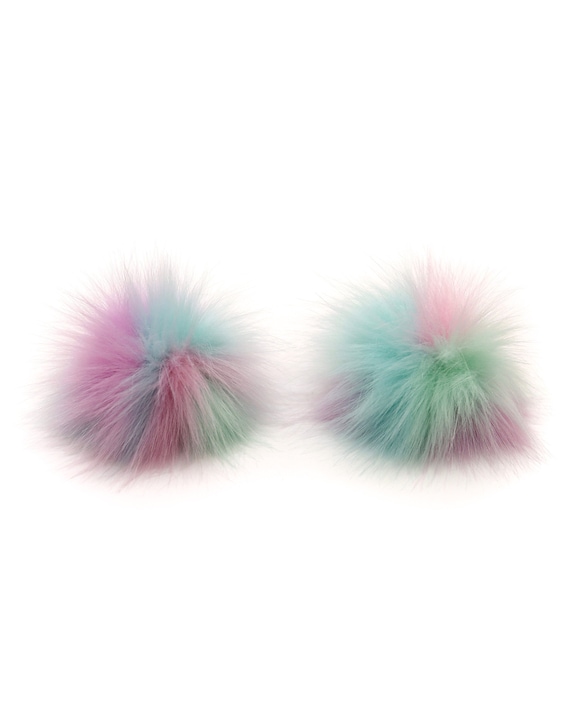 Cotton Candy Space Bunz | pom pom hair clip, faux fur hair clip, rave hair clip, space buns, rave accessories, rave outfit, clip-ins