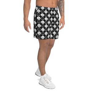 Pantalones cortos deportivos reciclados All Smiles (pantalones cortos rave, pantalones cortos rave para hombre, ropa rave, atuendo rave, ropa rave para hombre)