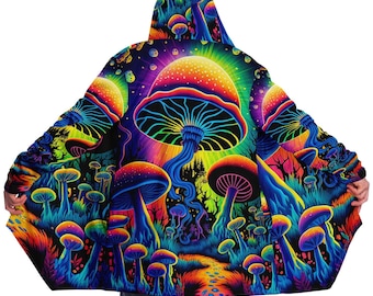 Mushroom Land Festival Hooded Cloak | Rave Micro-Fleece Jacket