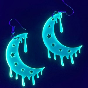 Moon Melt Earrings (rave earrings, festival jewelry, moon child, trippy earrings, drippy jewelry, moon accessories, celestial earrings)