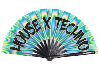 House X Techno Hand Fan (Rave Fan, Festival Fan, großer Handfächer, faltbarer Handfächer, großer Rave Handfächer, Festival Handfächer)