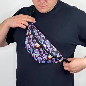 Shroomin Black Fanny Pack | Festival Bag - Rave Bag- Festival Chest Bag - Rave Chest Bag