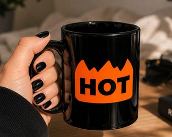 Hot Sticker Black Glossy Mug | rave gift, festival mug