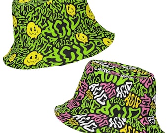 Acid Smilez Wende-Eimerhut, Rave Outfit Accessoire