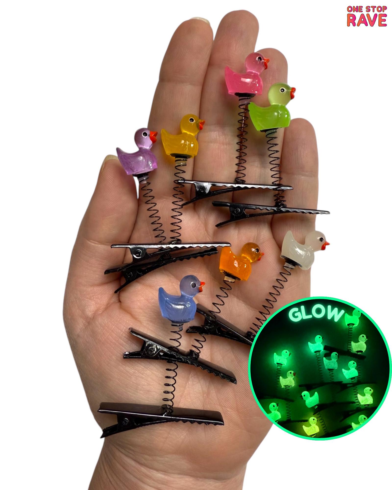 Glow In The Dark Duck Assorted Sprout Clips 7-PC Set | Rave Sprouts - Festival Trinkets - Rave Accessories - Hair Clips - Hat Clips