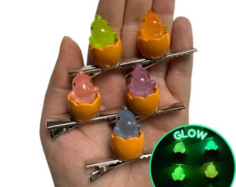 Glow In The Dark Assorted Dino Egg Sprout Clips 5-PC Set | Rave Sprouts - Festival Trinkets - Rave Accessories - Hair Clips - Hat Clips