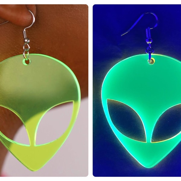 Alien Kopf Ohrringe | Rave Ohrringe - UFO Schmuck - Festival Ohrringe - Weltall - UFO Ohrringe - Galaxie Außerirdische