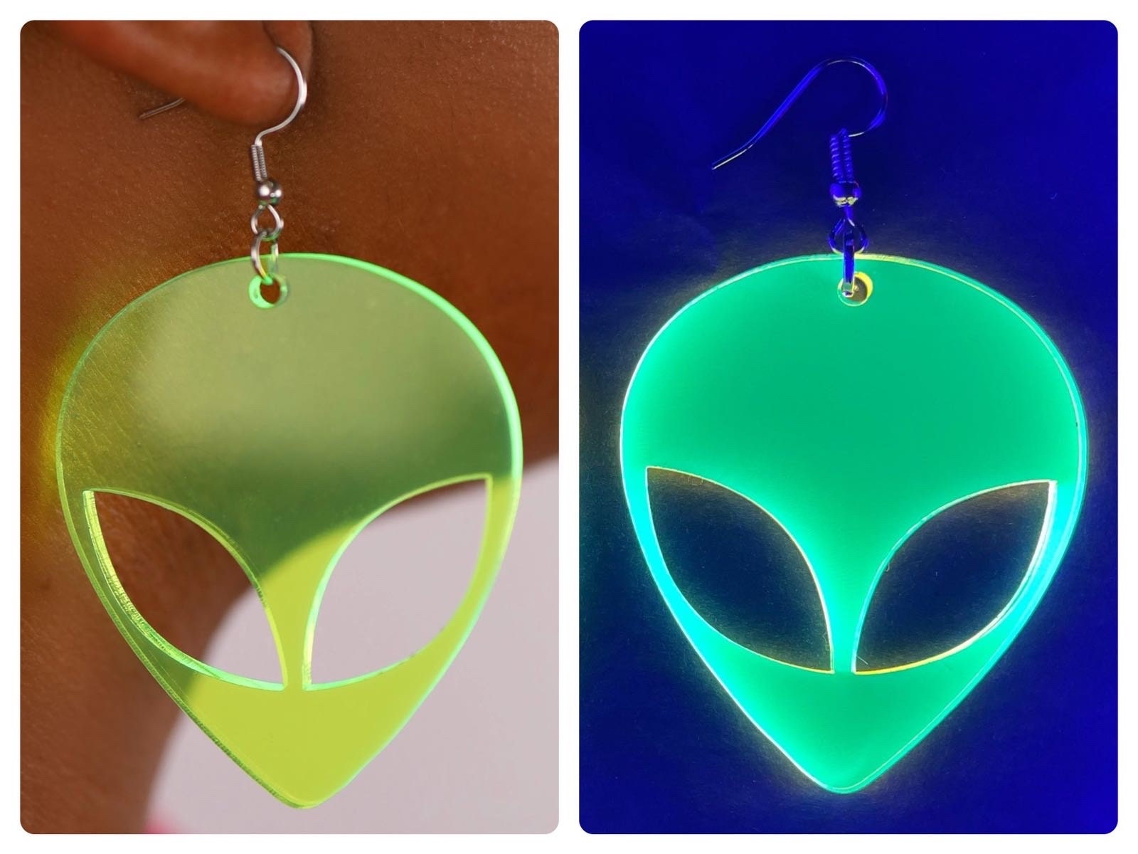 Orecchini a forma di teschio UFO alieno in acrilico fluorescente per Halloween, orecchini a goccia per donne e ragazze, orecchini per adolescenti, tema Halloween, vestito da festa per cosplay, regalo