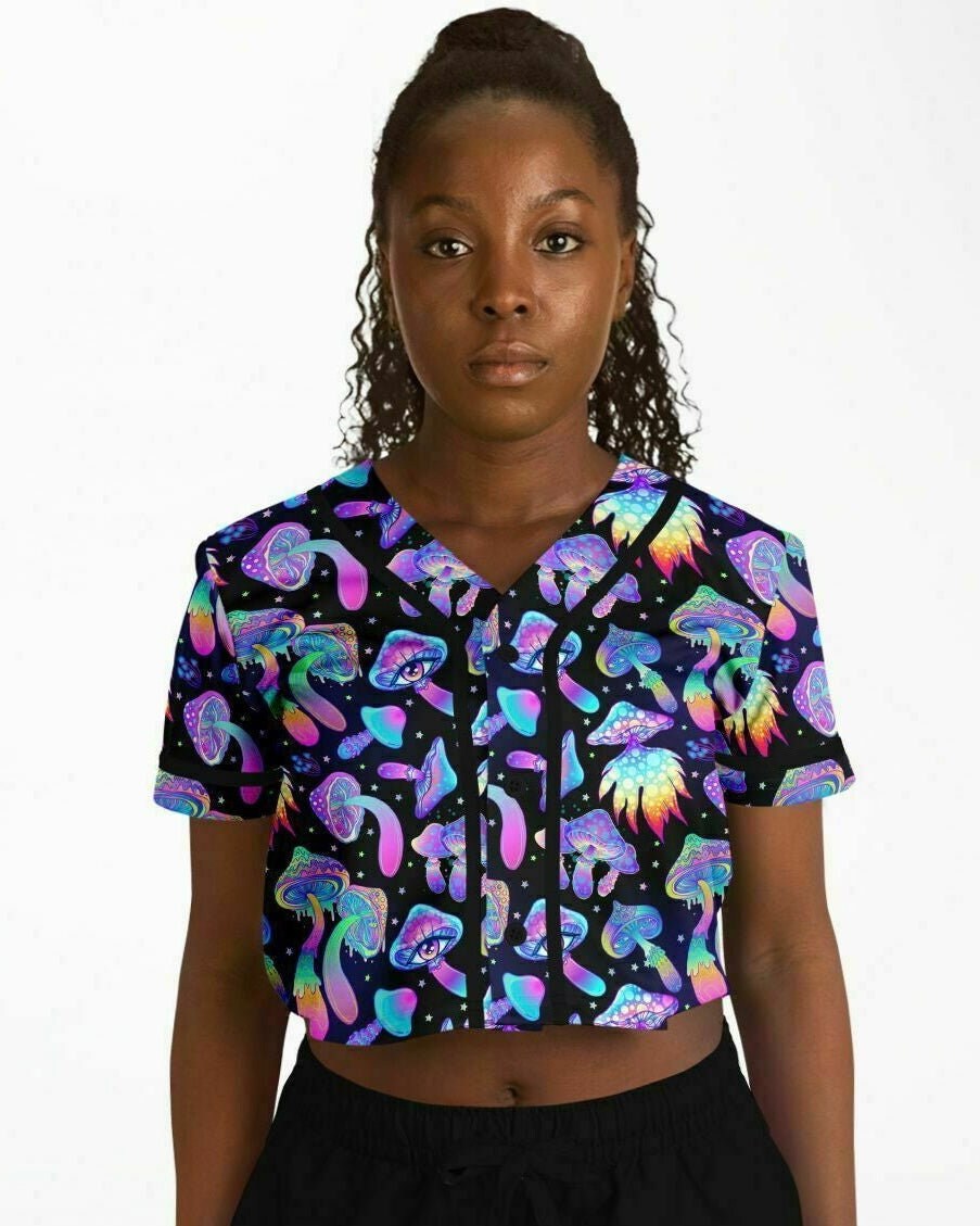 Shroomin Black Cropped Jersey (rave Jersey, Festival Jersey, Rave Top ...