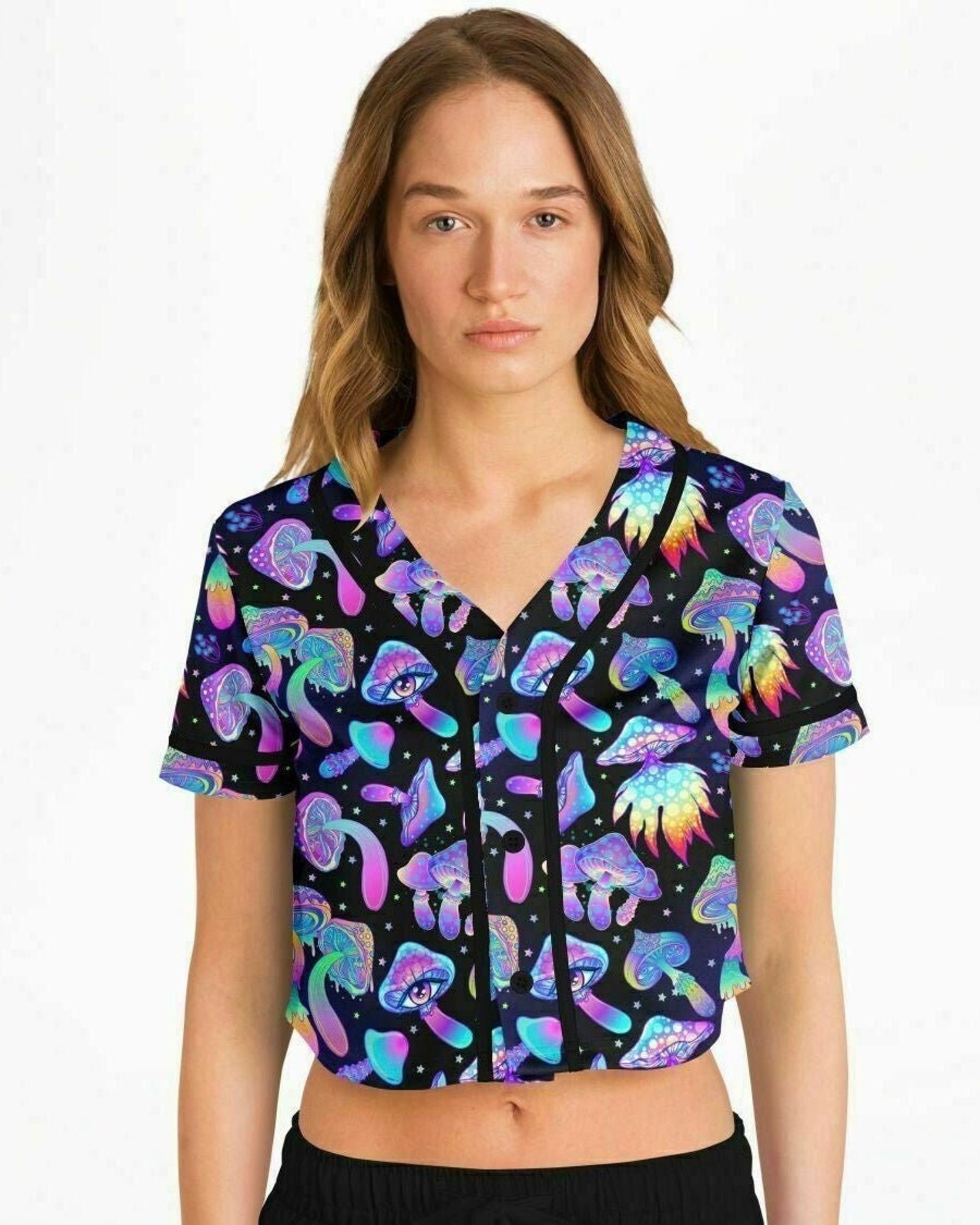 Shroomin Black Cropped Jersey (rave Jersey, Festival Jersey, Rave Top ...