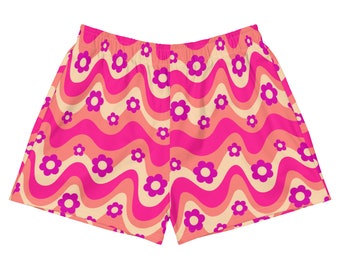 Pantalones cortos reciclados Flower Power Pink (pantalones cortos rave, pantalones cortos de festival, pantalones cortos rave para mujer, atuendo rave, ropa rave)