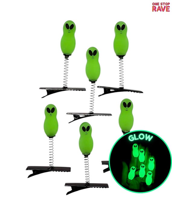 Kevin Glow In The Dark Sprout Clips 6-PC Set | Rave Sprouts - Festival Trinkets - Rave Accessories - Hair Clips - Hat Clips