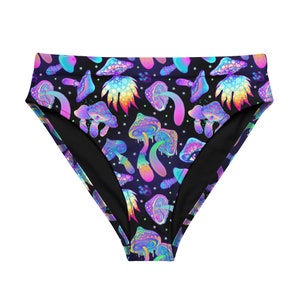 Shroomin Black Recycled High Waisted Bottoms (rave bottoms, festival bottoms, rave two piece, festival two piece)