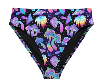 Shroomin Black Recycled High Waisted Bottoms (rave bottoms, festival bottoms, rave two piece, festival two piece)