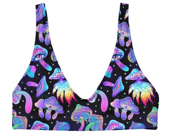 Shroomin Black Rave Top | Festival Bikini with Removable Padding