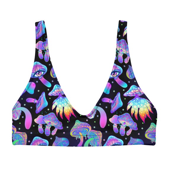 Shroomin Black Rave Top | Festival Bikini with Removable Padding