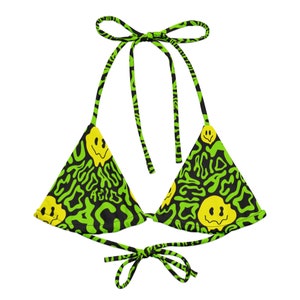 Acid Smilez Triangle Top | rave top, bikini top, rave outfit, rave two piece
