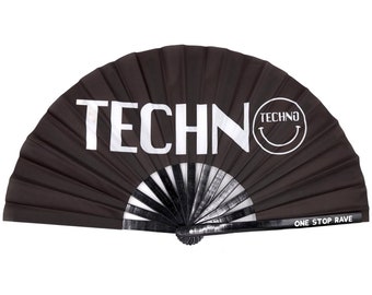 Ventilador de mano Techno Head / Fan Rave - Fan del festival - Fan del club - Fan de mano grande - Fan de mano de bambú - Fan de mano Techno