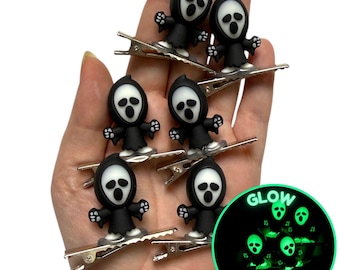 Glow In The Dark Ghost Hair Clips 6-PC Set | Halloween Rave Accessory