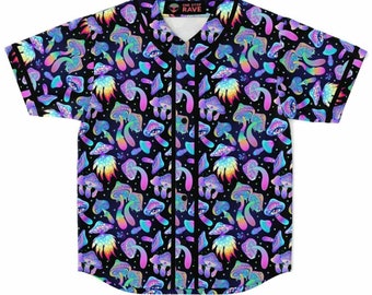 Camiseta de béisbol negra Shroomin / Camiseta rave - Camiseta de festival - Camiseta rave con botones - Camiseta rave - Camiseta de fiesta rave - Camiseta de festival