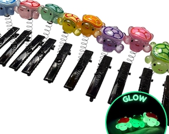 Juego de 6 pinzas para brotes de tortuga que brillan en la oscuridad / Brotes para fiestas - Adornos para festivales - Accesorios para fiestas - Pinzas para el pelo - Pinzas para sombreros