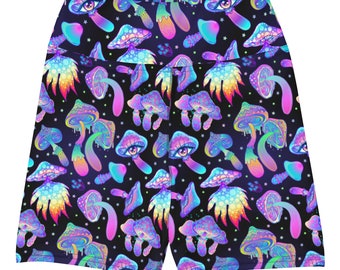 Shroomin Black Yoga Shorts, Rave Festival Bottoms