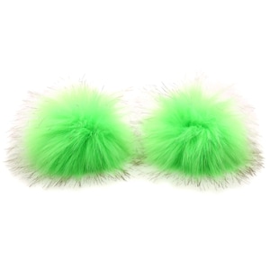 Lime Green Space Bunz  (pom pom hair clip, faux fur hair clip, rave hair clip, space buns, rave accessories, rave outfit, clip ins)