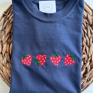 Strawberry Embroidered T Shirt, Comfort Colors Cute Fruit Shirt, CottageCore Aesthetic Tee, Berry Lover Shirt