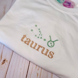 Zodiac Embroidered Crewneck Tee, Astrology Horoscope