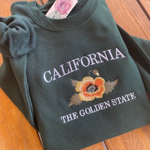 California Embroidered Crewneck Sweater, California Golden Poppy Sweatshirt