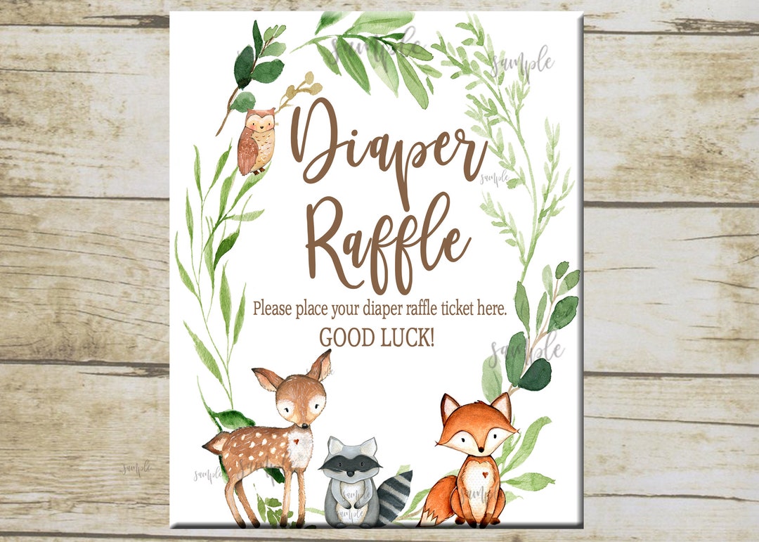 Woodland Animals Baby Shower Diaper Raffle Sign Woodland Etsy