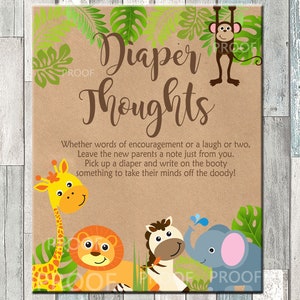 Jungle Diaper Thoughts Sign, Safari Baby Shower Diaper Table Sign, Jungle Baby Shower MATCHING Sign, Elephant, Lion, Instant DOWNLOAD N23