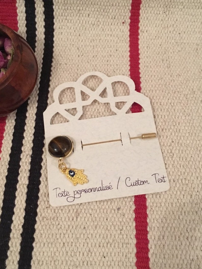 PIN brooch hijab Golden pine Hamsa eye blue cabochon Tiger eye gift Islam witness gift woman