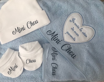Personalized baby birth gift, bath cape, slippers, hat, baby box