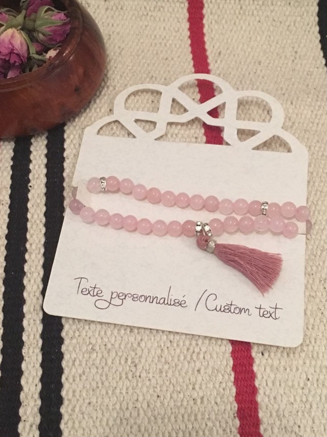 Chapelet Bracelet 33 Perles Quartz Rose Cadeau Oriental Témoin Demoiselle d'honneur Baptême