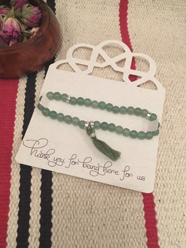 Chapelet Bracelet 33 Perles Aventurine Verte Cadeau Témoin Demoiselle d'honneur Baptême