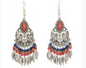 boucle oreilles ethniques argenté boho hippie coloré mandala