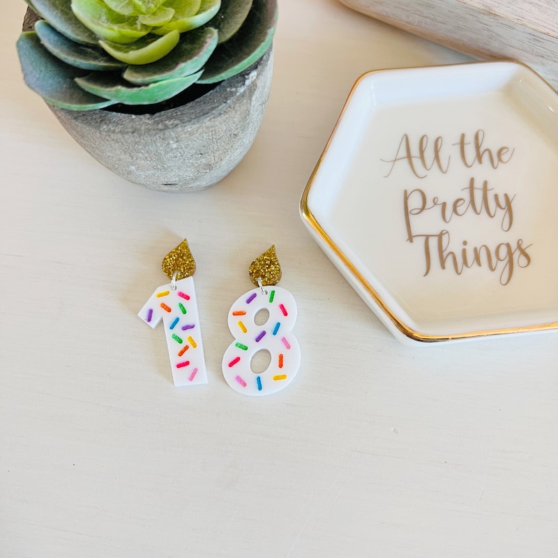 🎂Free Personalization🎂Birthday Candle Earring Set, Personalized Milestone Age Acrylic Dangle Earring, Custom Birthday Gift for Her, Girlfriend and Mom Gift Ideas