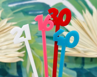 Birthday Number Acrylic Stir Stick: Custom Party Swizzle Stick